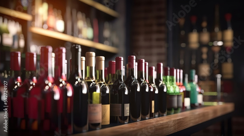 Realistic vector illustration, poster with glass wine bottle. Generative Ai