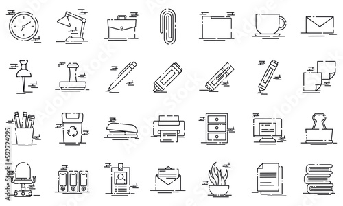 Set of different colored office supplies icons Vector