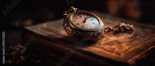 Antique pocket watch. Generative AI © ColdFire