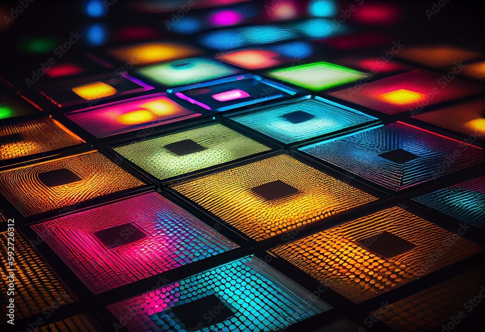 glowing colorful disco dance floor tiles. Generative AI Stock ...