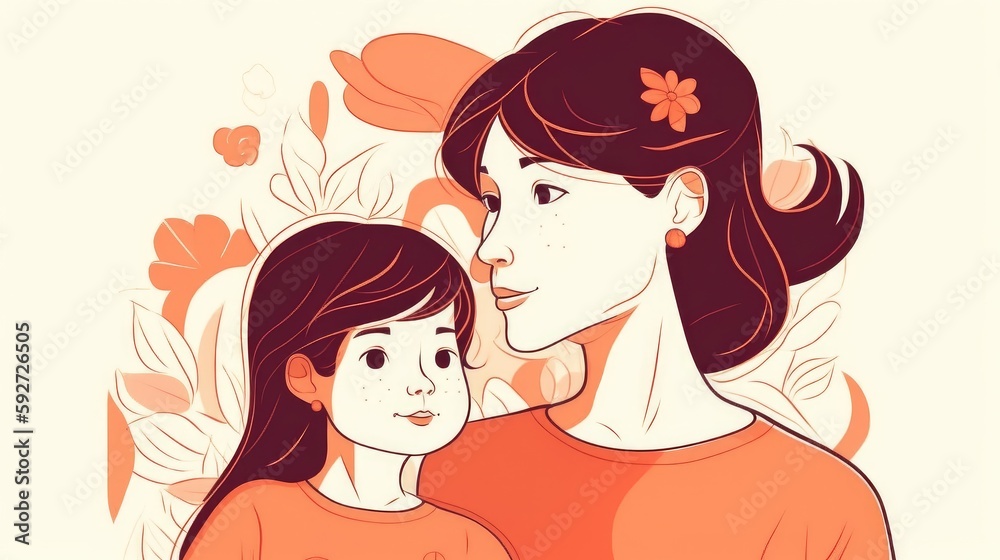 Happy mothers day illustration. Global day of parents. Mom with daughter background. Generative AI