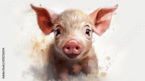Cartoon cute pig illustration. Friendly farm animal. Piortrait of small piggy. Generative AI