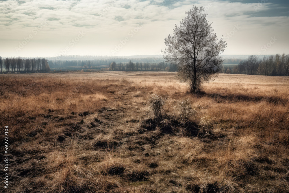 lone tree in a field created with Generative AI technology lone tree in a field created with Generative AI technology