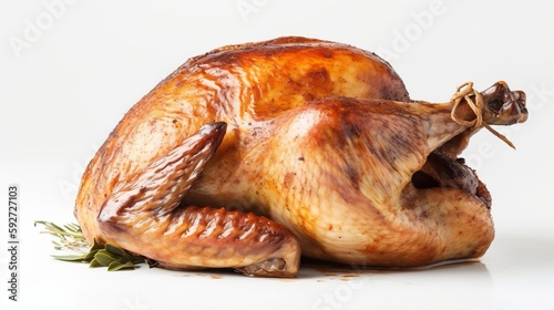Cooked turkey on white background. Generative AI