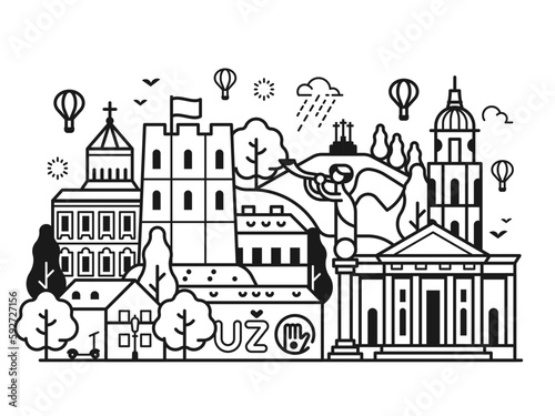 Obraz na płótnie Vilnius Old Town City Skyline in Line Art w salonie
