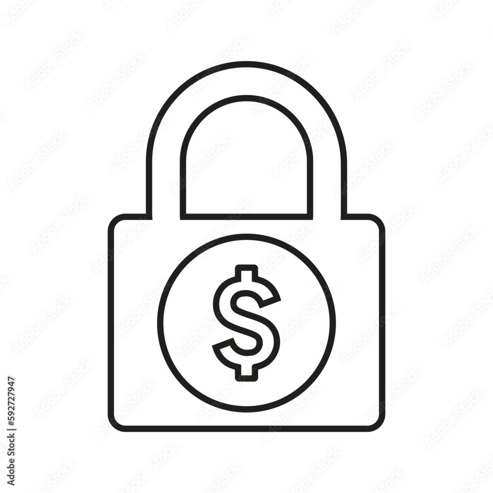 Dollar, lock outline icon. Line art vector. Dollar, lock outline icon. Line art vector.