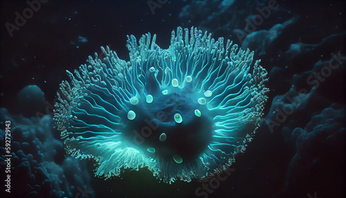 Bio luminescent ocean. Bioluminescent plankton under sea. Glowing under sea. Beautiful Night Nea. Ai generated image