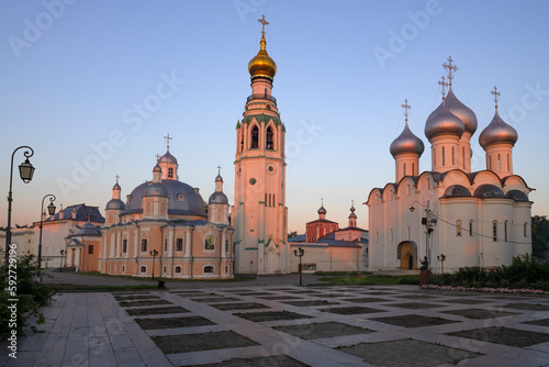 Temples of the Vologda Kremlin in early August morning. Vologda, Russia