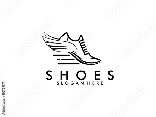 Shoes Speed Running Logo Vector Design, shoes logo vector with wings