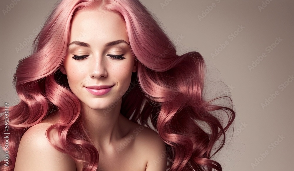 Beautiful pink haired woman with long shiny hair, generative ai image, fashion, beauty Beautiful pink haired woman with long shiny hair, generative ai image, fashion, beauty