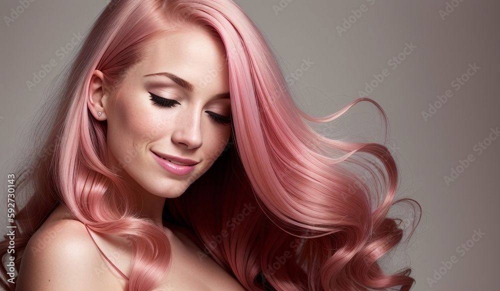 Beautiful pink haired woman with long shiny hair, generative ai image, fashion, beauty Beautiful pink haired woman with long shiny hair, generative ai image, fashion, beauty