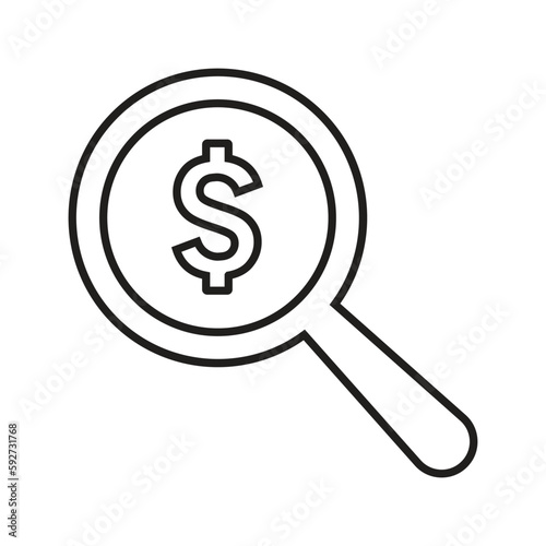 Dollar, search outline icon. Line art vector.