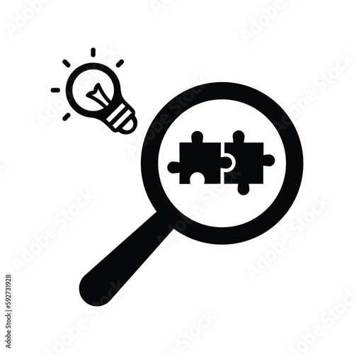 Find, solution, search icon. Black vector graphics.