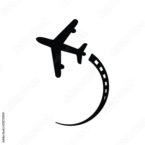 Flight, airplane icon. Black vector graphics.