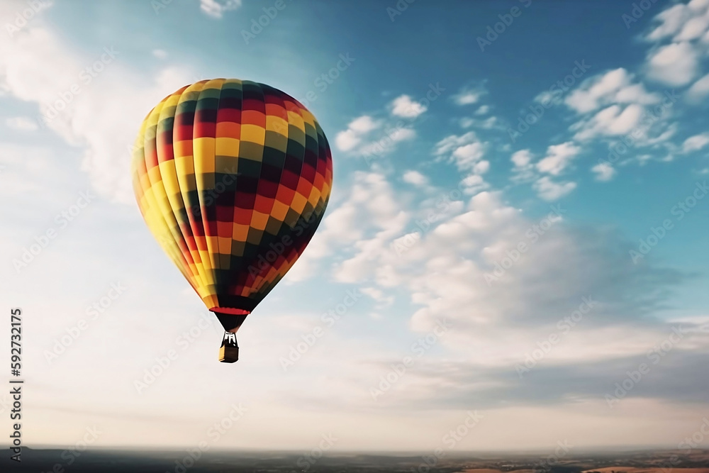 Fototapeta premium Colorful Hot Air Balloons in Blue Sky Horizon. Copy Space Background