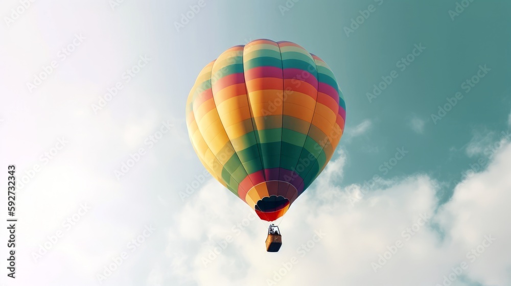 A pastel - colored hot air balloon gently floating in the sky, leaving ample copy space below for a whimsical and uplifting message. Generative ai. A pastel - colored hot air balloon gently floating in the sky, leaving ample copy space below for a whimsical and uplifting message. Generative ai.