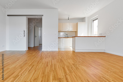 empty very new built flat with beech flooring