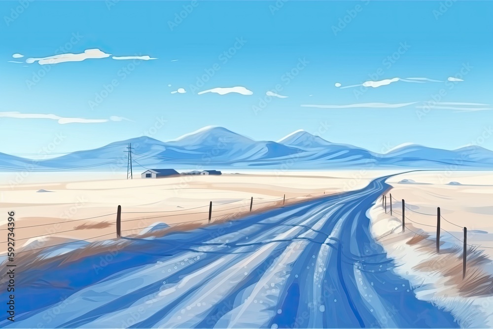 a roadway with a blue sky and distant clouds. Generative AI a roadway with a blue sky and distant clouds. Generative AI