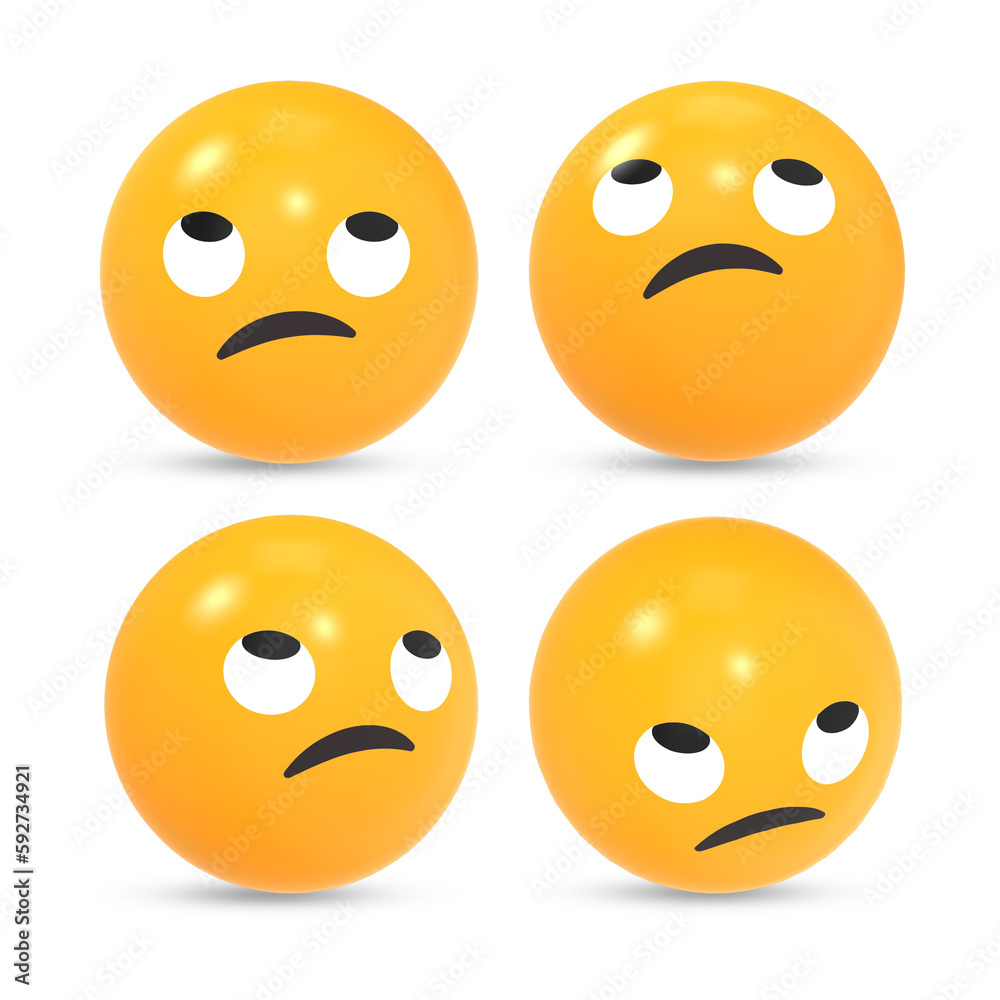 3D rendered eyes rolling face or confused emoji reaction icon with different view 3D rendered eyes rolling face or confused emoji reaction icon with different view