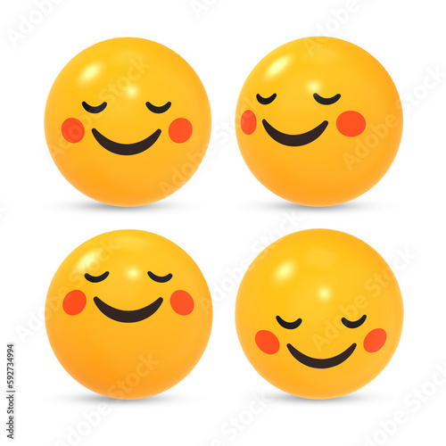 3D rendered happy haha smiley emoji reaction icon with different view 