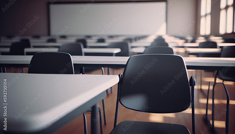 Naklejka premium Empty defocused university classroom. World Teachers Day Concept Ai generated image