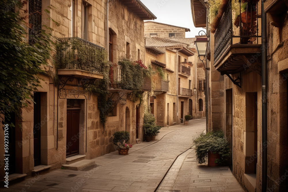 narrow street in the town created with Generative AI technology