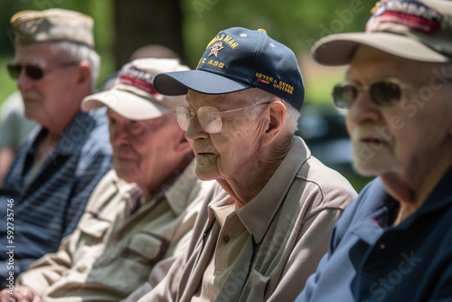 Veterans sharing stories and memories at a Memorial Day gathering. Memorial day Generative AI