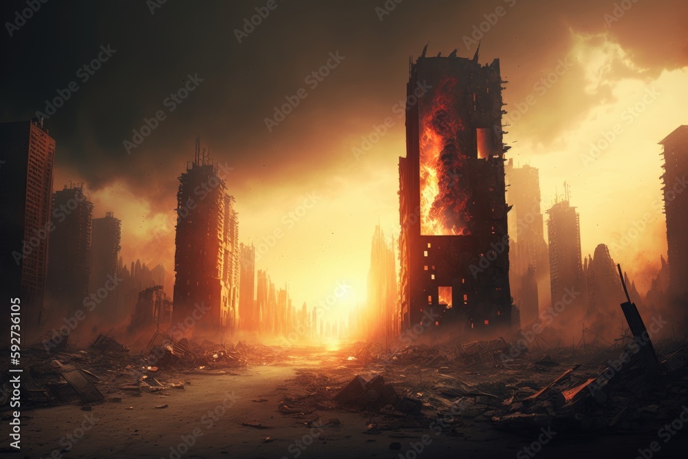 Fototapeta premium Ruins of a very heavily polluted industrial factory, industrial series