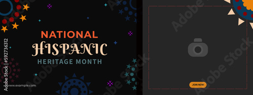 Hispanic heritage month. Abstract floral ornament banner design, colorful style with text, geometry