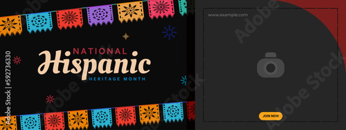 Hispanic heritage month. Abstract flag ornament banner design, colorful style with text, geometry