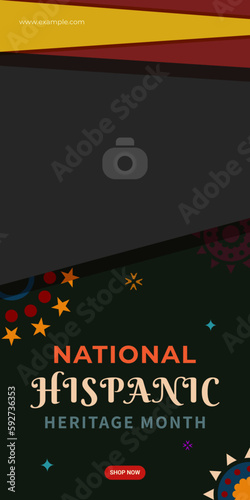 Hispanic heritage month. Abstract floral ornament banner design, colorful style with text, geometry
