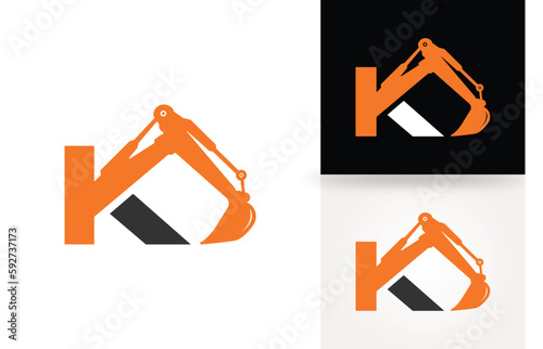 Excavator logo with K letter for Construction heavy Equipment company