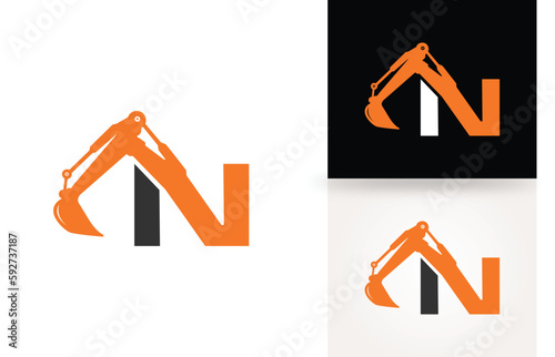 Excavator logo with N letter for Construction heavy Equipment company