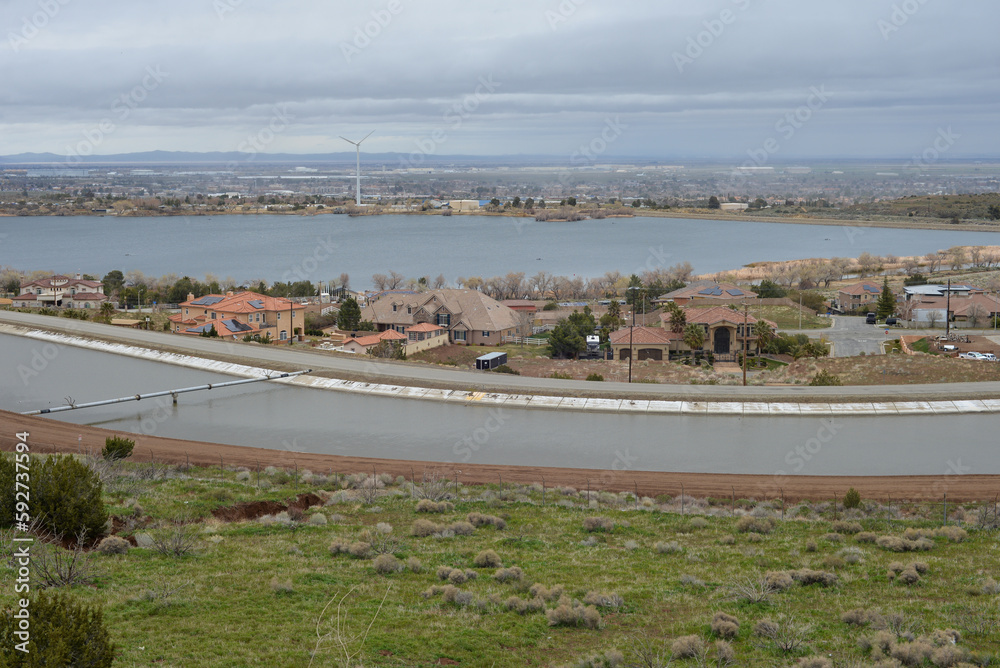 Palmdale, California, USA - March 15, 2023: View to the river from Lamont Odett Vista Point Palmdale, California, USA - March 15, 2023: View to the river from Lamont Odett Vista Point