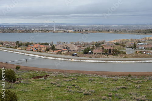 Palmdale, California, USA - March 15, 2023: View to the river from Lamont Odett Vista Point photo