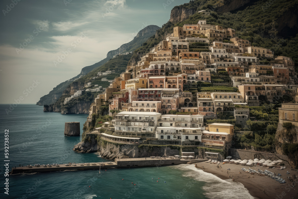 Positano as landscape view created with Generative AI technology