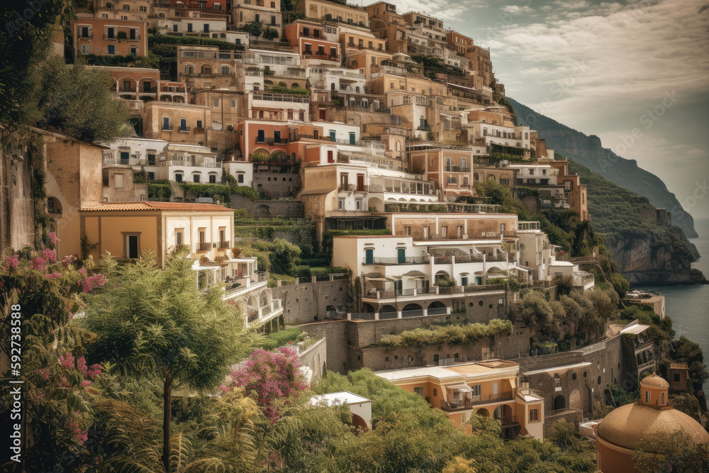 Positano as landscape view created with Generative AI technology