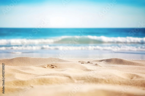Blurred Seascape Background with Beach and Sky Landscape