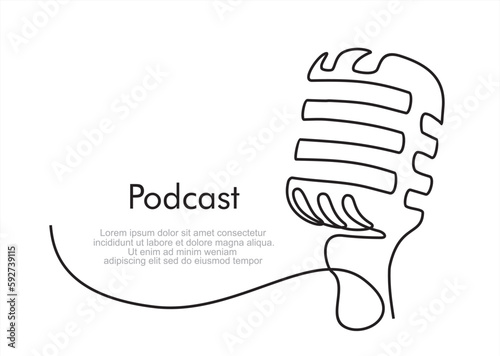 Podcast. Continuous one single line drawing Retro microphone logo icon, tattoo, vector illustration concept