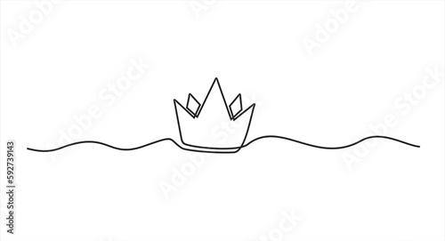 One line drawing of isolated vector object - crown. Continuous one line drawing of crown symbol of king and majesty