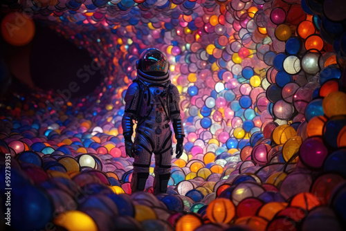 Murais de parede spaceman in the world of glowing, floating orbs, futuristic astronaut concept, g