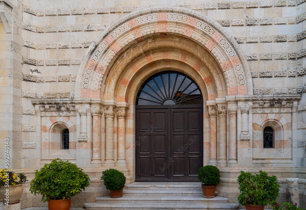 Door abbey dormition on mount zion in jerusalem
