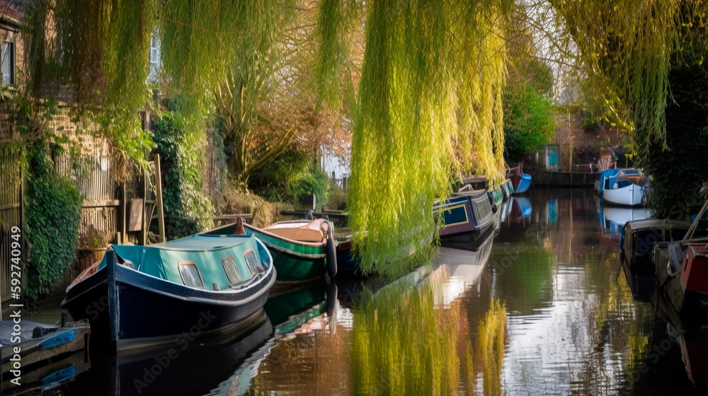 Little Venice with a willow tree and boats in a narrow canal Little Venice with a willow tree and boats in a narrow canal