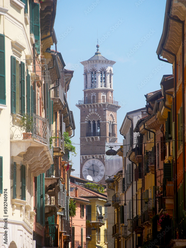 Street of Verona (Italy) with the tower 