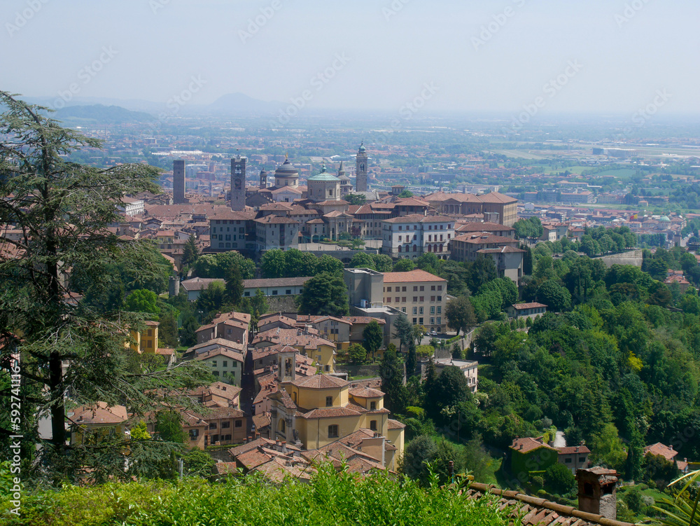 Panoramic view of the upper town part (Città Alta) of Bergamo, Italy