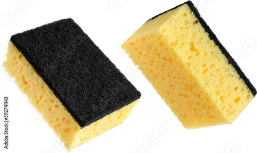  Non-scratch cleaning yellow scrub sponges- scrubbing sponge. for washing kitchen,dishes, bathroom. isolated on a transparent background photo