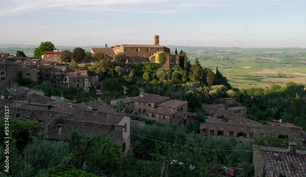 Golden hour in the old town of montepulciano, tuscany, italy
