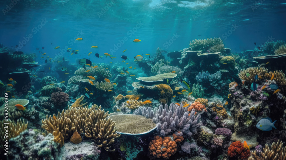 coral reef with fish created with Generative AI technology