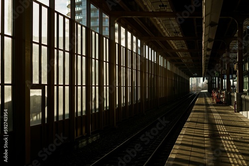 Beautiful shot of an empty train station at dawn