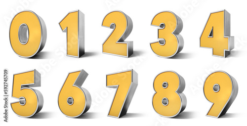 Set of 3d Gold Numbers. Gold Numbers 3d. A to Z Alphabet on white background. 3D rendering	